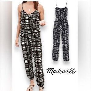 Madewell Black and White Plaid Jumpsuit Faux Wrap Cami Pattern - 
Size Small